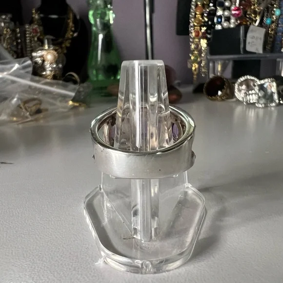 Sterling Silver Art Deco Cabochon Amethyst Ring - Picture 5 of 8